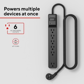 Staples TECH 6-Outlet Surge Protector, 6', 1800 Joules, Black (ST62779)