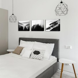 YeiLnm Foggy Forest Canvas Wall Art Black and White Pine Trees Forest Picture Mountain Landscape Modern Artwork for Living Room Bedroom Decor Framed Ready to Hang