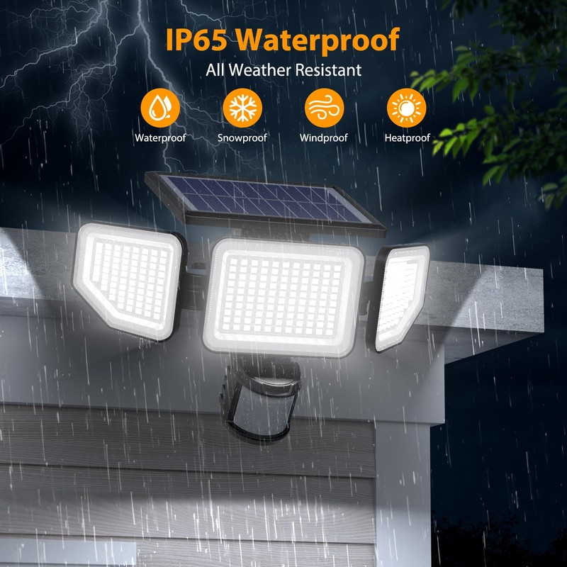 Onforu 3000LM Solar Lights Outdoor, 3 Heads Security Lights with