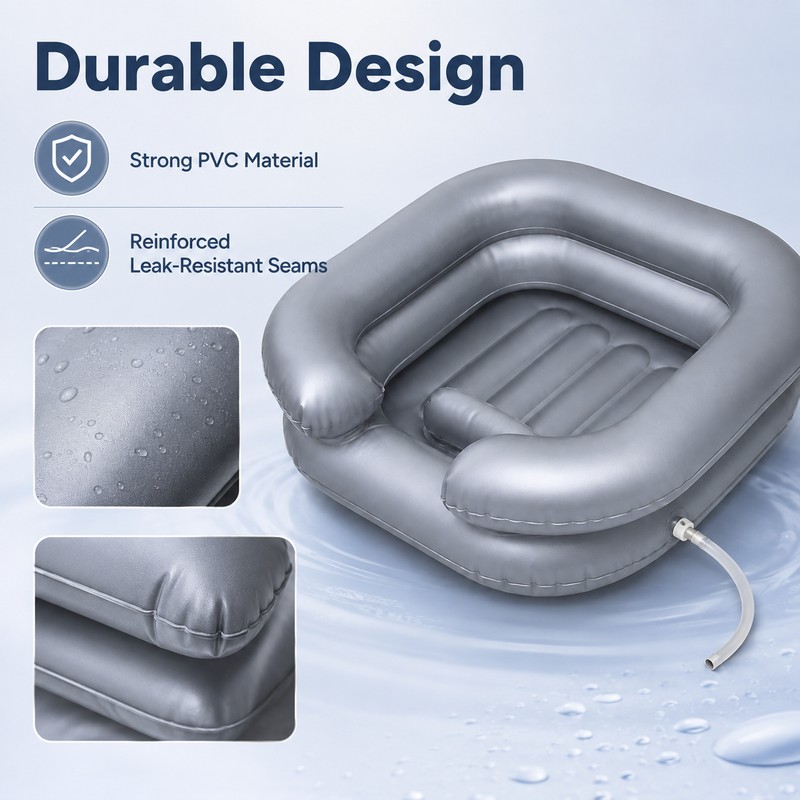 Portable Inflatable Shampoo Basin with Neck Support & Drain Hose