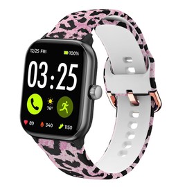 Tznzxm For Spade & Co Health Smartwatch 4 Screen Protector (3PCS), Spade & Co Health Smartwatch 4 Replacement Bands, Pink leopard-print Adjustable Soft Silicone Wristband Straps