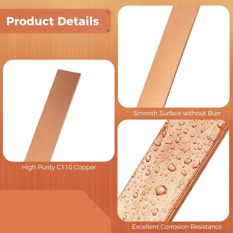 4 PCS Flat Copper Bars - C110 Copper Bus Bar,