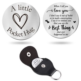 Sureio Pocket Hug Token Gifts for Men Boyfriend Girlfriend Inspirational Gift for Son Daughter Brother with Leather Keychain(I Love You)
