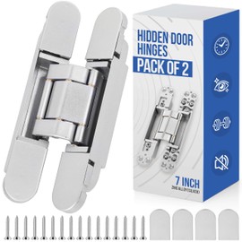 Hawaminent Upgraded Invisible Door Hinges 2 Silver – 7inch 3 Way Adjustable & 180° Swing Concealed Hinges, Heavy Duty Zinc Alloy Invisible Hinge, Hidden Door Hinge with Capacity up to 177lb