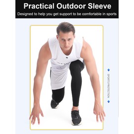 2 Pairs Full Leg Compression Sleeve, Calf Compression Sleeve Women Men with Anti-slip Silicone Strips, Long Compression Leg Sleeves for Men Women Sports Cycling Running Basketball (Black+White, XXL)