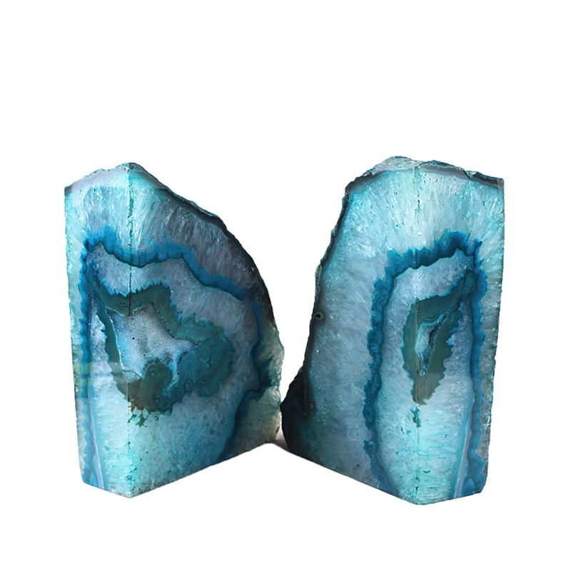 AMOYSTONE Teal / Green Agate Bookends Heavy Book Ends 1