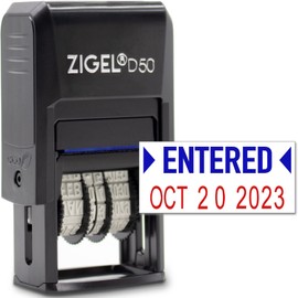 ZIGEL D50 Date Stamp with Entered - Self Inking Date Stamp - Blue/Red