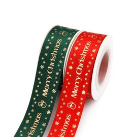 Merry Christmas Ribbon 2 Rolls 1" X 20 Yard Red and Green Christmas Ribbon for Gift Wrapping Ribbon Bows for Christmas Tree Ribbon for Flower Bouquet Ribbons for Crafts Xmas Christmas Tree Decorations