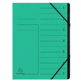 Exacompta 540703E premium folder stapled. Made from extra strong Colorspan cardboard DIN A4, 7 black compartments and 2 elastic bands with organisation print, ring folder, index folder, green.
