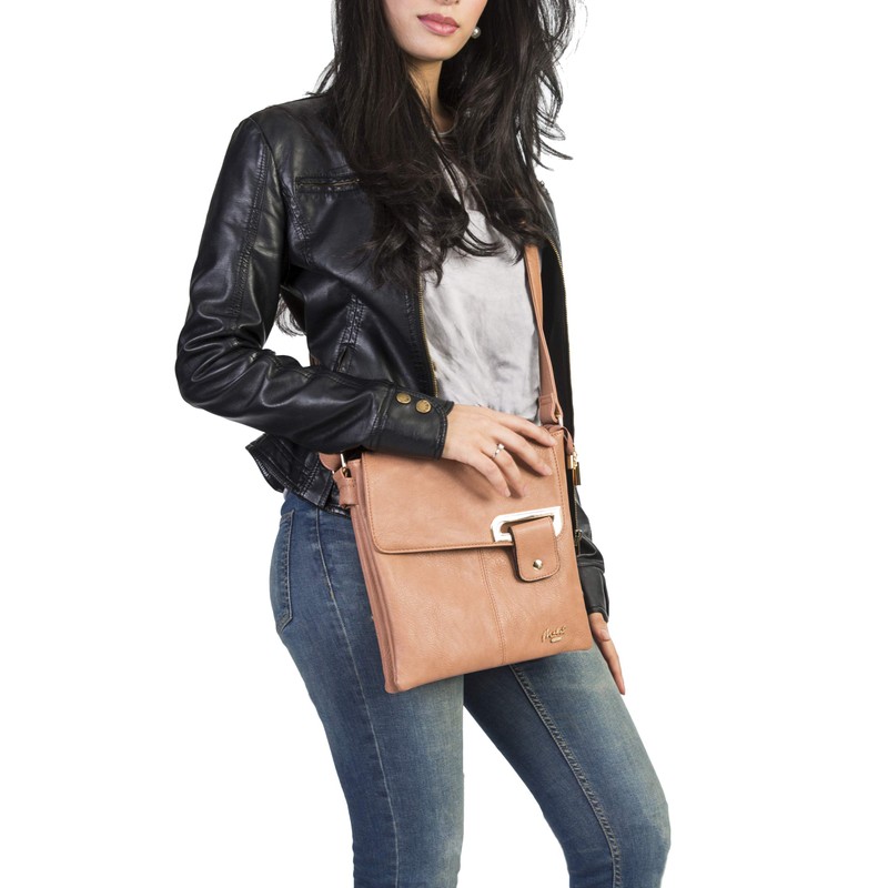 Mabel Womens Messenger Cross-Body Shoulder Bag With Silver or Gold
