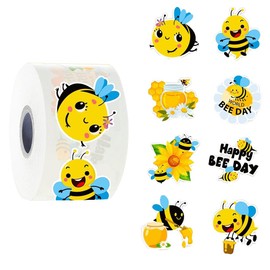 RUPOFUZA 500Pcs Summer Bee Flower Stickers Roll 1in Lively and Lovely Bumble Bee Seal Stickers for Kids 8 Designs Cartoon Animal Waterproof Classroom Reward Decals for Fall Journal Decor