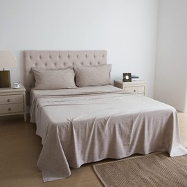 HOMICIA Stonewashed Linen Sheets Set- Queen Linen Bed Sheet, 4 Pcs Breathable Cotton Bed Sheets, Linen Cotton Sheets for All Seasons(Beige,Queen)