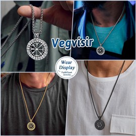 FaithHeart Vegvisir Pendant Necklace for Men Stainless Steel Norse Viking Compass Amulet for Male Protective Talisman Jewelry