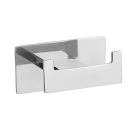 WENKO Turbo-Loc Duo Genova Shine Wall Hook, Decorative Double Bathroom Hook, Stainless Steel for Towels or Bathroom Utensils, No Drilling, Width 8.9 x Height 4.4 x Depth 5.4 cm, Shiny, Rustproof