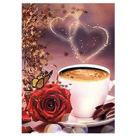 SHEGZHUC Diamond Painting Coffee Rose 30 x 40 cm 5D Diamond Painting Coffee Pictures for Kitchen Diamond Painting Pictures Coffee Painting by Numbers Coffee Daiments Painting Pictures Coffee