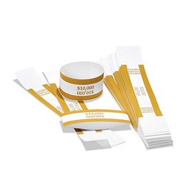 100 PCS $10,000 Dollar Currency Straps-Bill Wrappers Money Bands to Organize Bills ABA Standard Colors,Self-Adhesive, 7.5 x 1.15 Inches (Gold).