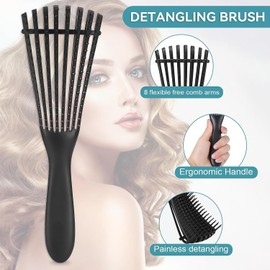Detangling Brush with Hair Styling Comb Set, Hair Brushes for Women Men Kids Curly Hair, Hair Brush Set include Detangler Brush Teasing Hair Brush Rat Tail Comb Edge Brush (Black)