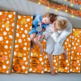 Arttown 15 Pcs 30"x 8"Fall Small Leaves Pumpkin Non-Slip Stair Treads for Indoor Wooden Steps Orange Pattern Non-Slip Carpet Stair Treads with Rubber Bottom Stair Carpets for Kids,Elderly and Pets