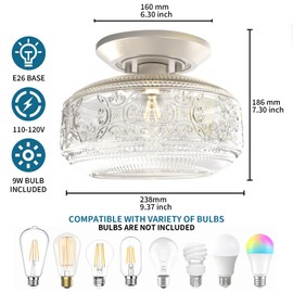 KnLnny Ware Brushed Nickel Flush Mount Ceiling Light with Classical Glass Shade, Ceiling Light Fixture for Hallway Porch Corridor Kitchen Bedroom, 4000K, 9W Bulb Included