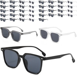 ENSARJOE 40-Pack Wholesale Square Sunglasses - 3 Colors (20 Black/10 Gray/10 Clear) | UV400 Bulk