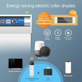 DENFOON Motorized Blinds with Remote,Thermal Electric Blinds【Solar Panel】,Customizable Automatic Roller Shades, Blackout Remote Control Blinds for Windows Upgrade to Smart Blinds, White,31" W x 72" H