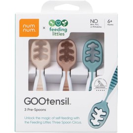 NumNum GOOtensil Pre-Spoons x Feeding Littles Juego de cucharas para bebé (etapa 1 + etapa 2) Utensilios de silicona sin BPA para niños de 6 meses + 3 cucharas, neutros