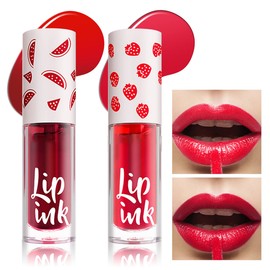 Prreal 2pcs Lip Tint Stain, Mini Lip Stain, Moisturizing Liquid Lipstick, Multifunctional High Pigment Lipstick for Lip Cheeks and Eyes, Long Lasting Waterproof Lip Makeup (#01+#02)