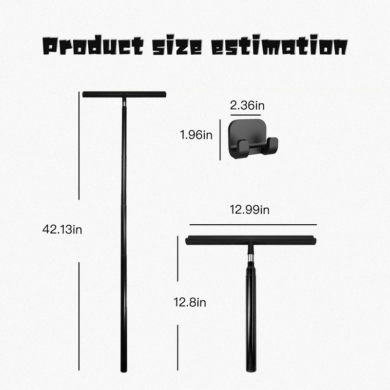 Telescopic Black Shower Squeegee for Glass Doors, Tile Shower Walls,