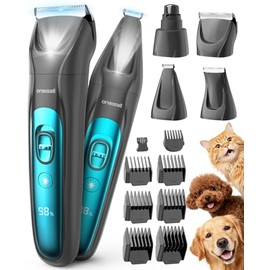 oneisall Professional Dog Grooming Kit at Home: All-in-One Quiet Clippers & Nail Grinder with LED Light, 2000mAh Cordless Dog Shaver, Safe Poodle Grooming Kit for Paws, Face, Ears & Body