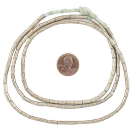 TheBeadChest White Metal Tube Ethiopian Beads (7x3mm): Full Strand of African Metal Spacers for DIY Jewelry Making