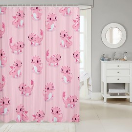 Feelyou Axolotl Bathroom Shower Curtain Set Cute Axolotl Shower Curtain Cartoon Axolotl Bath Curtain for Kids Boys Girls Cartoon Salamander Kids Bathroom Accessories 72"x72"