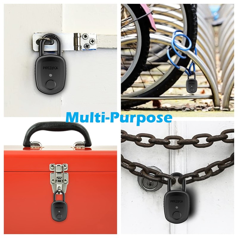 Prezlock Fingerprint Padlock with Key Backup, 2keys, Smart Padlock with