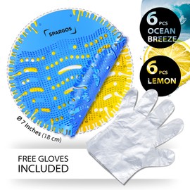 Urinal Screen Deodorizer (12 Pack) Urinal Mats Anti-Splash Toilet Smell Refresher protection for Bathroom Office Stadiums Schools with Free Gloves - 6pcs Blue Ocean Breeze and 6pcs Yellow Lemon