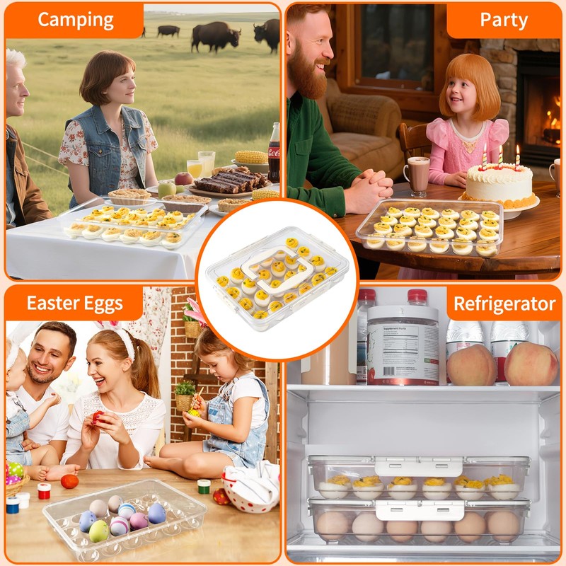 MesRosa Deviled Egg Containers with Lid and Handle, Durable Clear
