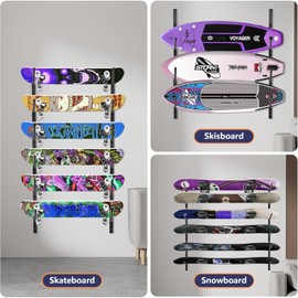 Skateboard Rack-6-Tier Skateboard Wall Mount & Snowboard Rack –Snowboard Wall Mount – Space-Saving Multi-Functional Storage Solution