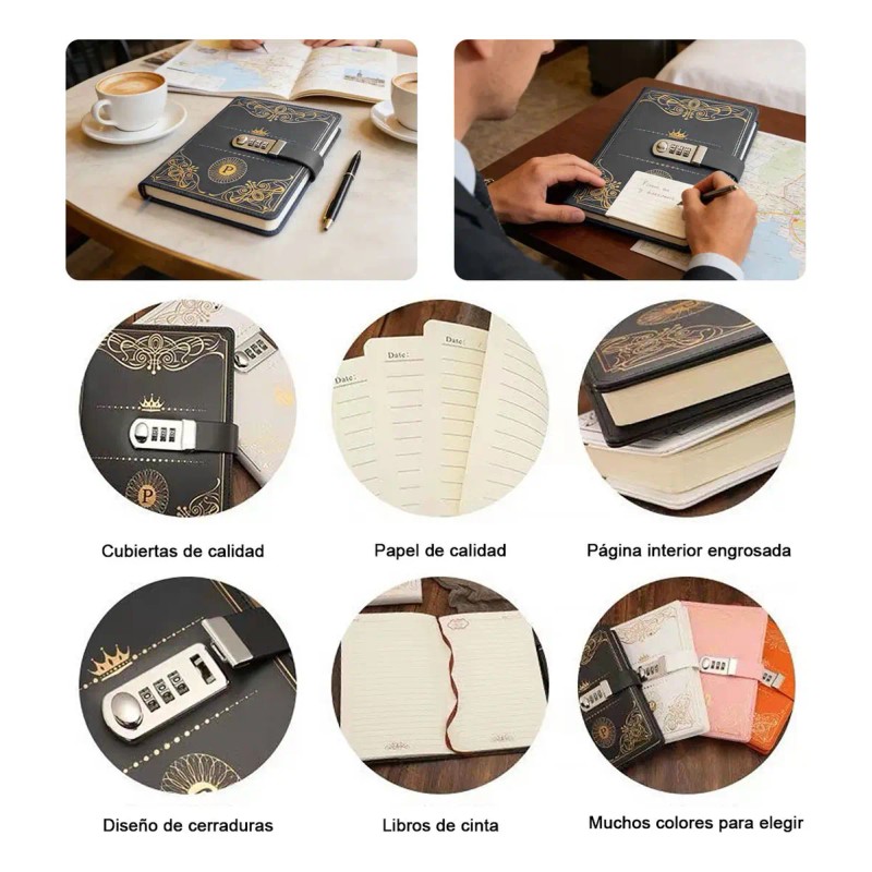 Agenda De Cuero Con Candado Diario Personal 150 Hojas A5