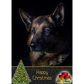 German Shepherd Dog Christmas Card 'Happy Christmas' - Special Animal Xmas Card for Him Her from Pets Kids