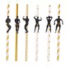 24PCS Gold Striped Male Dancer Disposable Straws, Black Muscle Male Shape Straws, Funny Bachelorette Bridal Shower Party Drinking Supplies