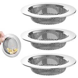 3 PCS Kitchen Sink Strainer, Bathroom Sink Strainer Stainless Steel Sink Drain Strainer, Dishwasher Safe（External Diameter 11.2cm, Inner Diameter 7.4cm）