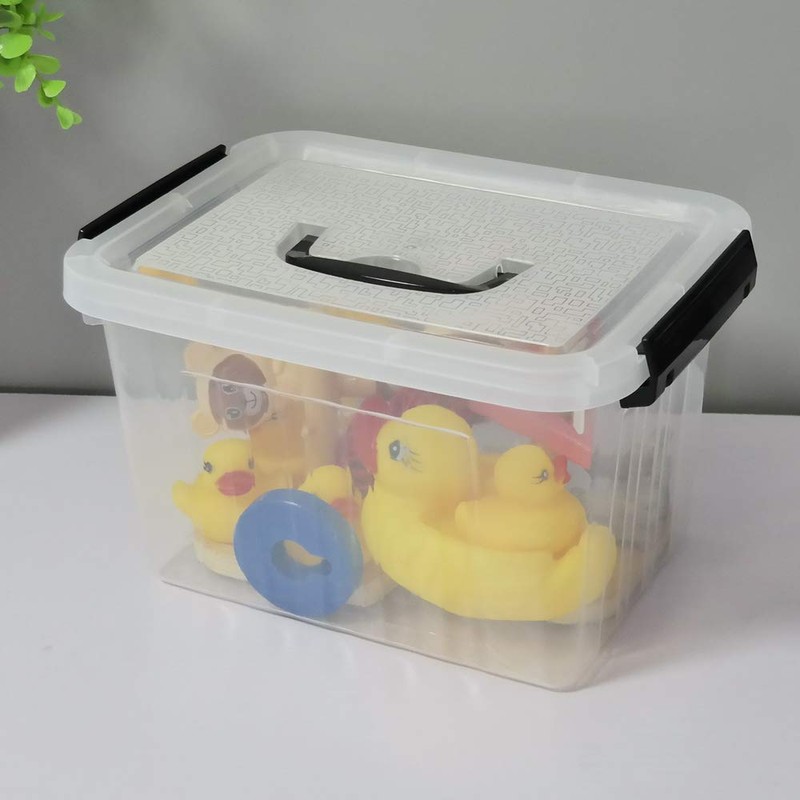 Easymanie Plastic Storage Bin with Black Handle, 6 Quart Latching