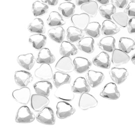 MECCANIXITY 60 Pcs Acrylic Heart Rhinestone, 8mm Flat Back Plastic Gems Jewelry Stickers for Craft Bead Face Painting Costume Jewelry Making, White