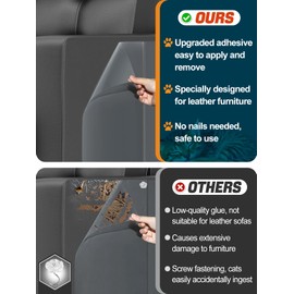 Cat Scratch Furniture Protector - Specially Designed for Leather Furniture, Easy to Remove Anti-Scratch Couch Protector from Cat, No Pins, 10 Pack