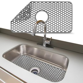 Cheer Collection Silicone Sink Mat – Heat-Resistant Dish Protector for Kitchen, Flexible Sink Pad with Drain Hole, Soft Rubber Sink Liner for Stainless Steel or Porcelain Sinks, 63x33 cm