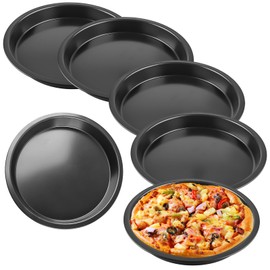 Set of 6 Pizza Plates, Round Pizza Plates, Diameter 20 cm, Stainless Steel Pizza Pan, Non-Stick Coating, Non-Toxic & Easy to Clean, Pizza Tray, Pizza Baking Tray Set for Pizza, Tarte Flambée, Cakes