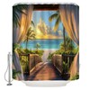 KDYDK Ocean Beach Shower Curtain Teal Orange Sea Sunset View
