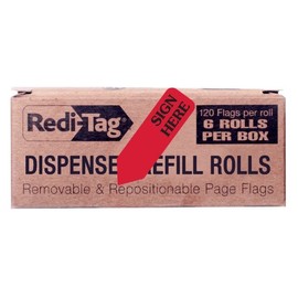Redi-Tag Self-Stick"Sign HERE" Arrow Flags for Documents, Message Arrow Page Flag, 6 Pack Refill Rolls, Red, 120 Flags per Roll (91002)