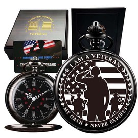 DerMacht Gifts for Veterans, Pocket Watch for Veterans with Military Badge Luxury Wooden Box, Best Veterans Day Gifts Style2
