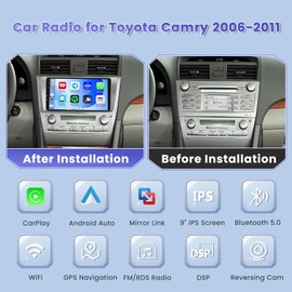 [8-Core 4+64G] Hikity Android 13 Car Stereo for 2006-2011 Toyota Camry with Wireless Carplay Android Auto, 9'' Touch Screen Stereo Dash Kit, 32EQ DSP/Bluetooth 5.0/GPS/WiFi/SWC, Backup Camera, Mic