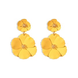 FDEETY Flower Earrings Large Flower Boho Drop Dangle Earrings Vintage Matte Flower Stud Earrings Lightweight Jewelry for Women and Girls Outfit Party Prom Accessories(Yellow)