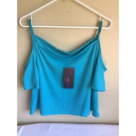 Laugh Out Loud Always New Juniors Young Adults Teal Cotton Blend Off The Shoulder Shirt Top Medium